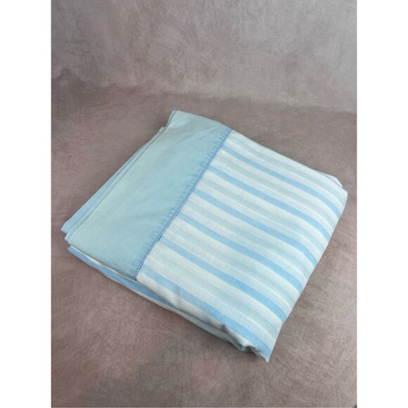 Vintage Blue Striped King Flat Sheet - Picture 1 of 7